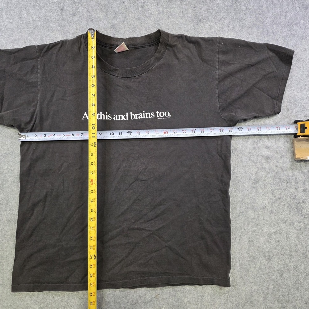 Vintage Argo Sport Shirt Mens XL Black All This And Brains‎ Too Funny Quote Tee - Picture 7 of 12
